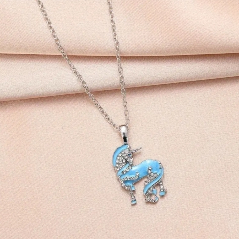 New Girls Blue unicorn pendant necklace